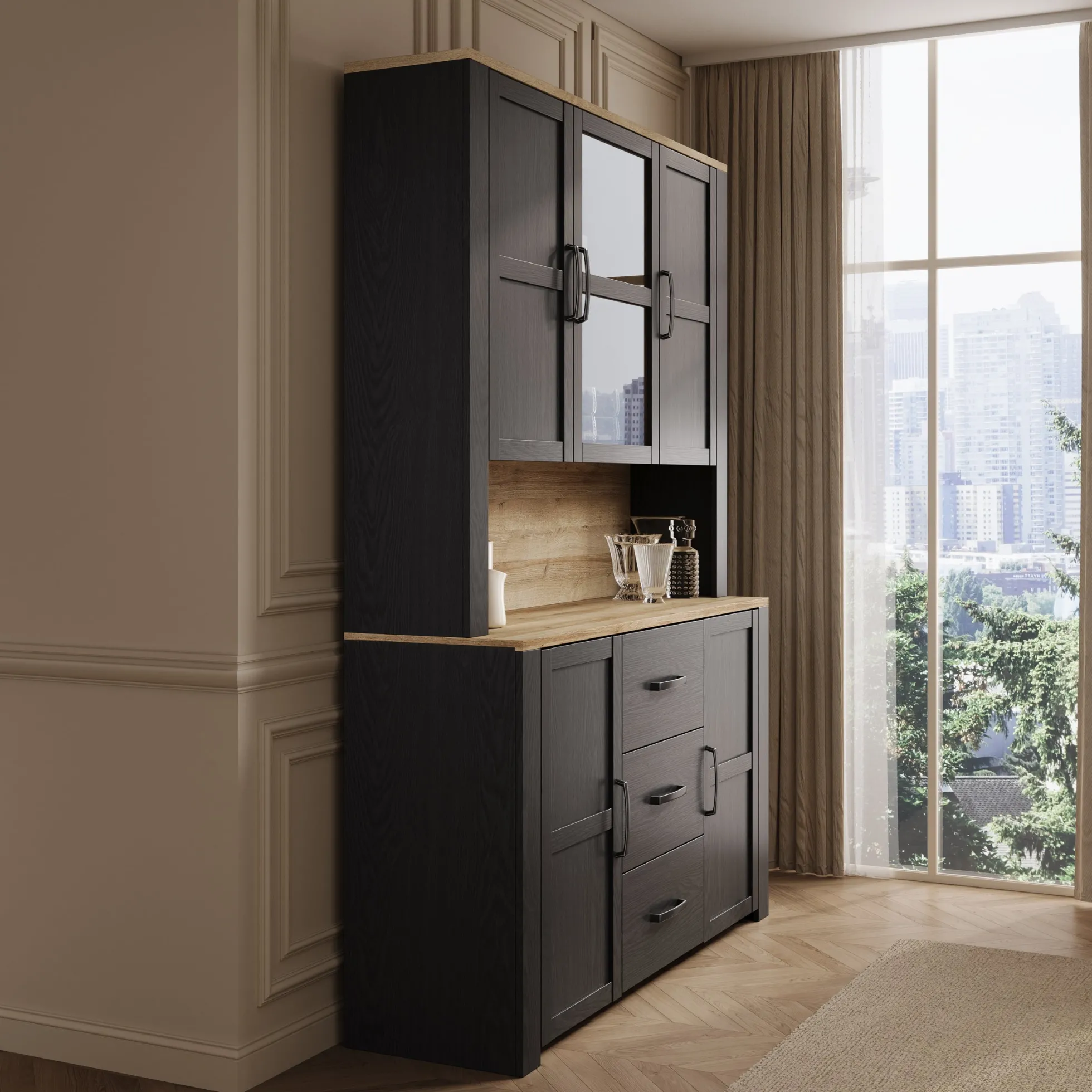 Borello - Buffetkast - Zwart - 146x42x205 cm