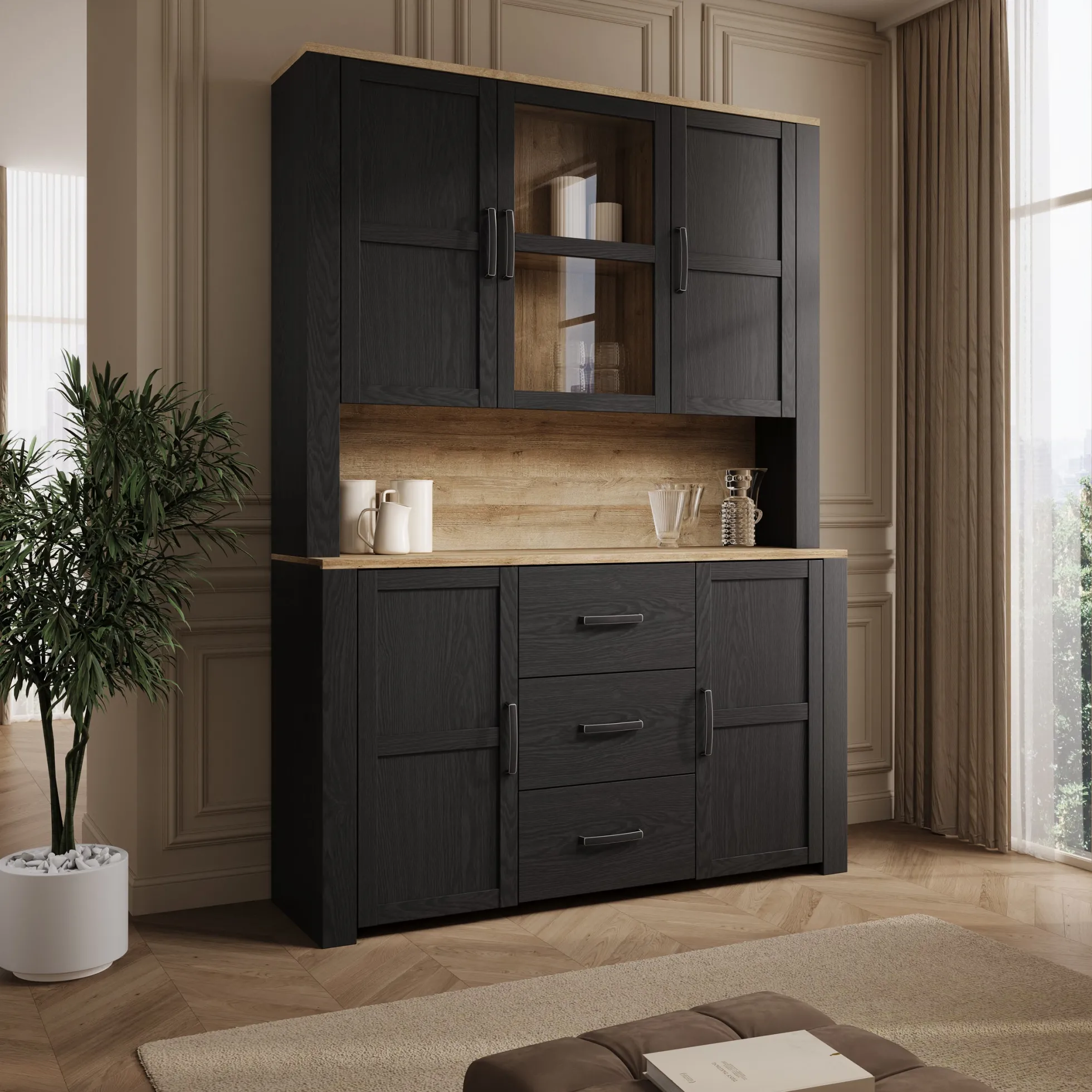 Borello - Buffetkast - Zwart - 146x42x205 cm