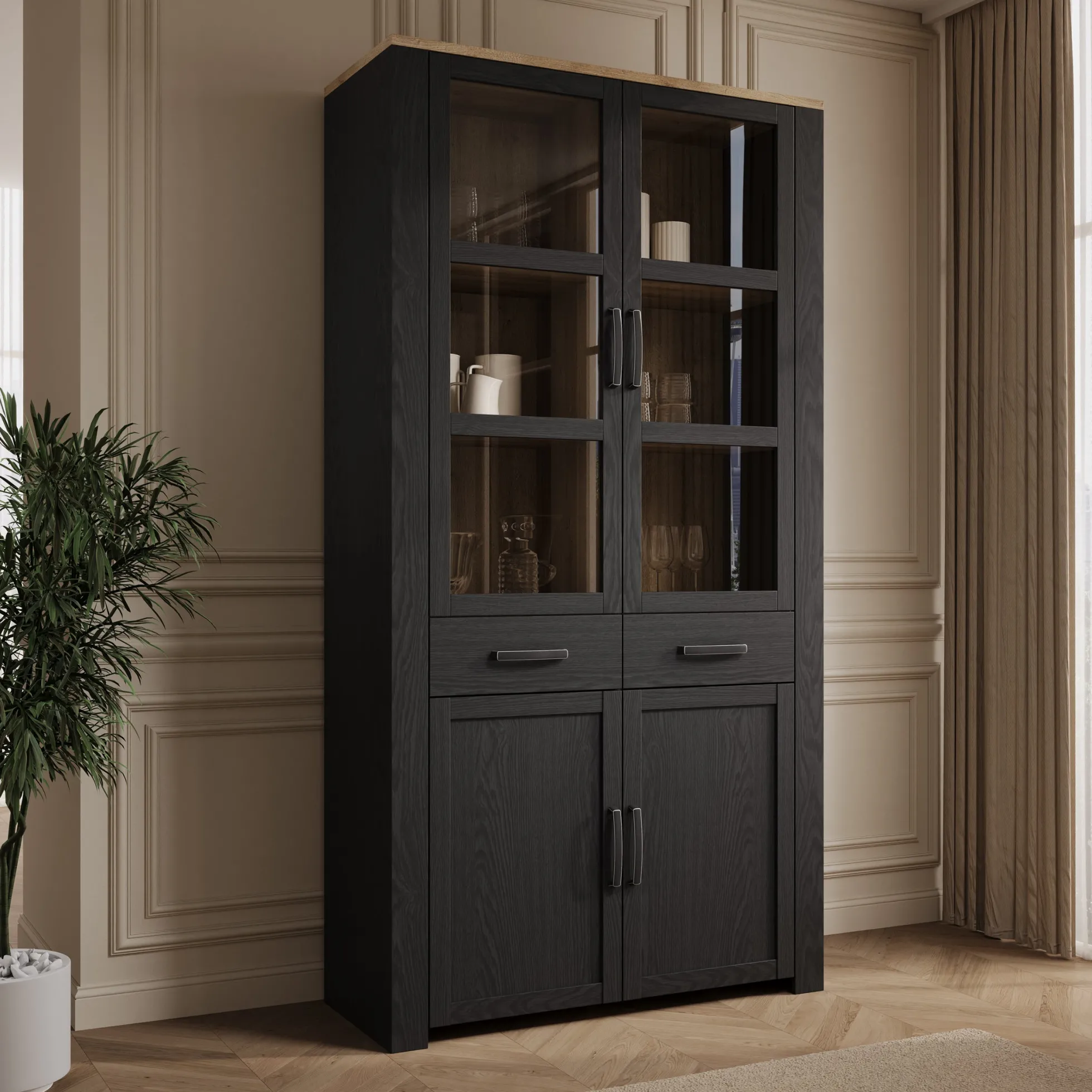 Borello - Buffetkast - Zwart - 106x42x205 cm