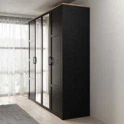 Borello - Kledingkast met 4 deuren - Zwart - 216x60x214 cm