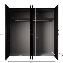 Borello - Kledingkast met 4 deuren - Zwart - 216x60x214 cm