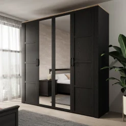 Borello - Kledingkast met 4 deuren - Zwart - 216x60x214 cm