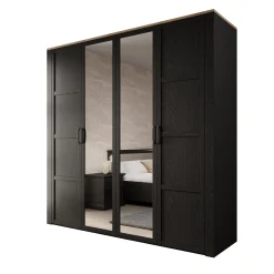 Borello - Kledingkast met 4 deuren - Zwart - 216x60x214 cm