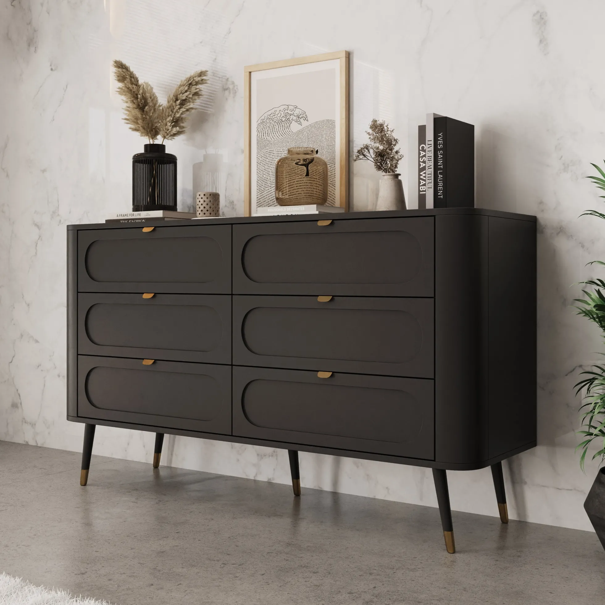 Borneo - Ladekast 6 lades - Zwart - 138x40x80 cm
