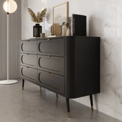 Borneo - Ladekast 6 lades - Zwart - 138x40x80 cm