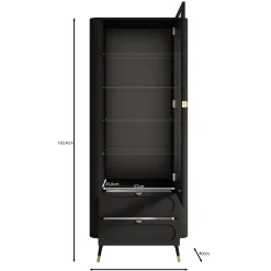 Borneo - Vitrinekast - Zwart - 78x40x192 cm