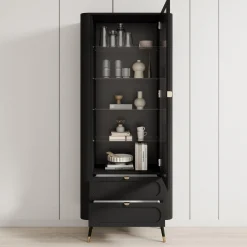 Borneo - Vitrinekast - Zwart - 78x40x192 cm