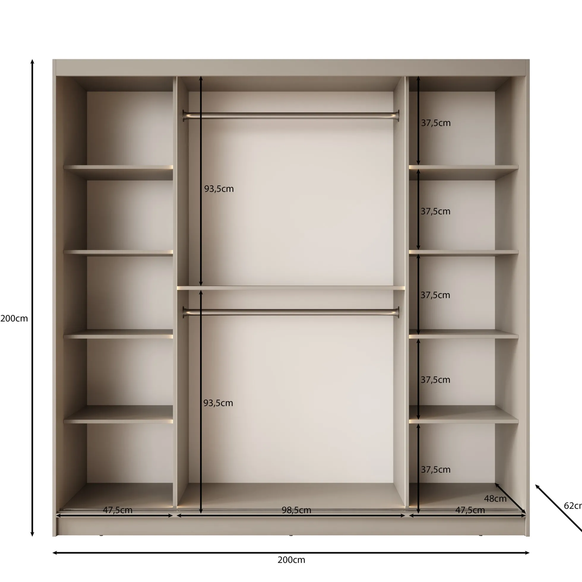 Bravanti - Kledingkast - Beige - 200x62x200 cm