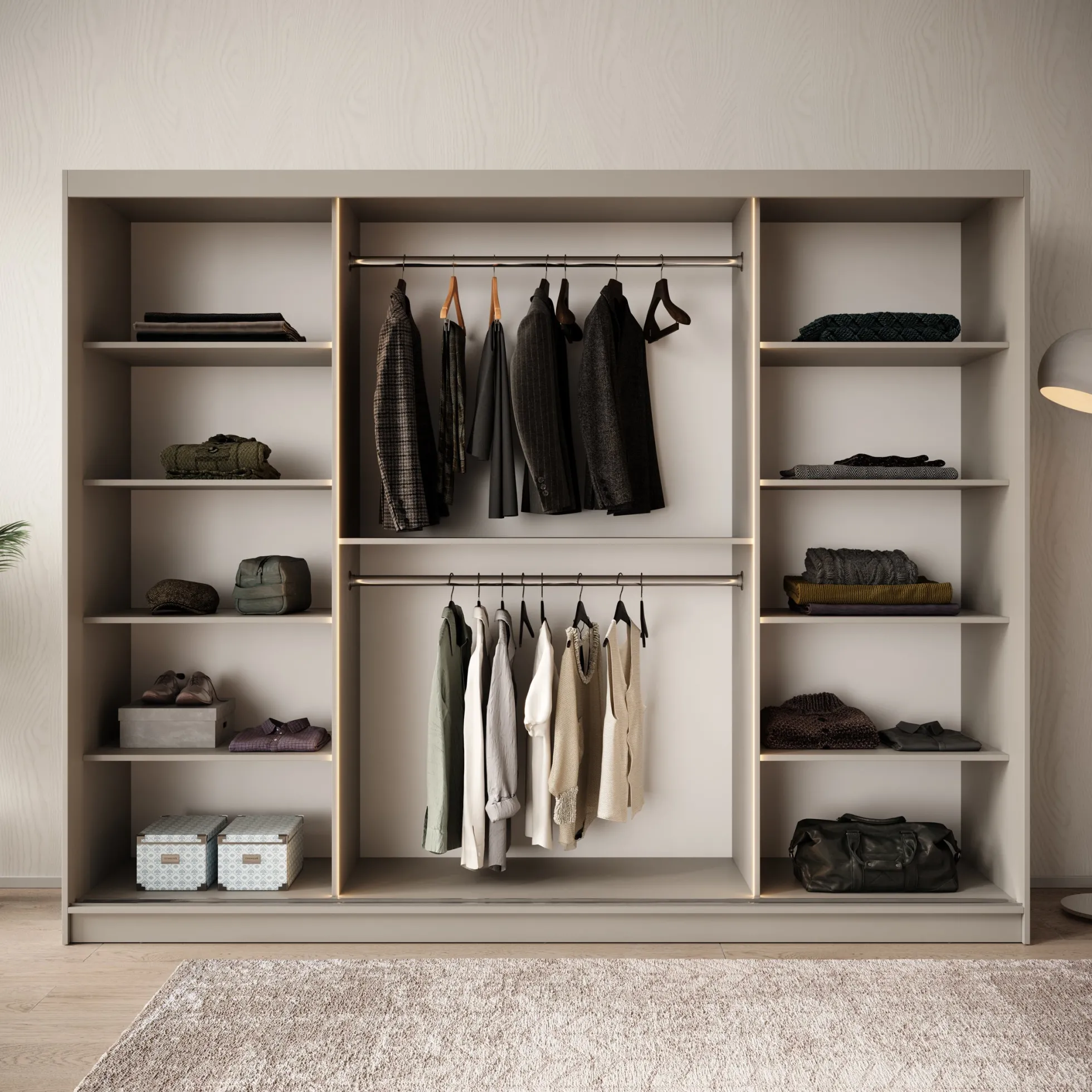 Bravanti - Kledingkast - Beige - 250x62x200cm