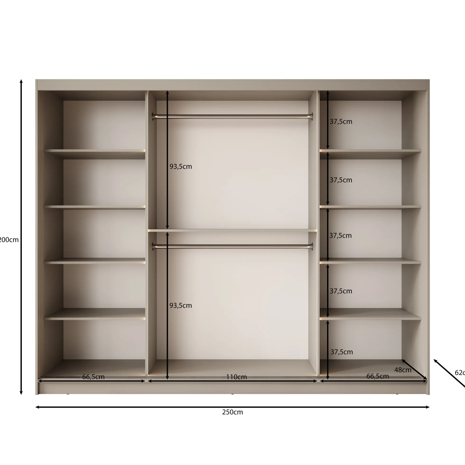 Bravanti - Kledingkast - Beige - 250x62x200cm