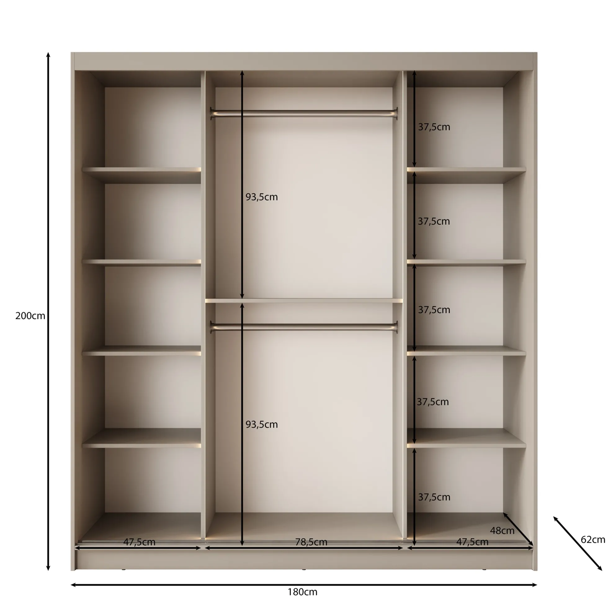 Bravanti - Kledingkast - Beige - 180x62x200 cm