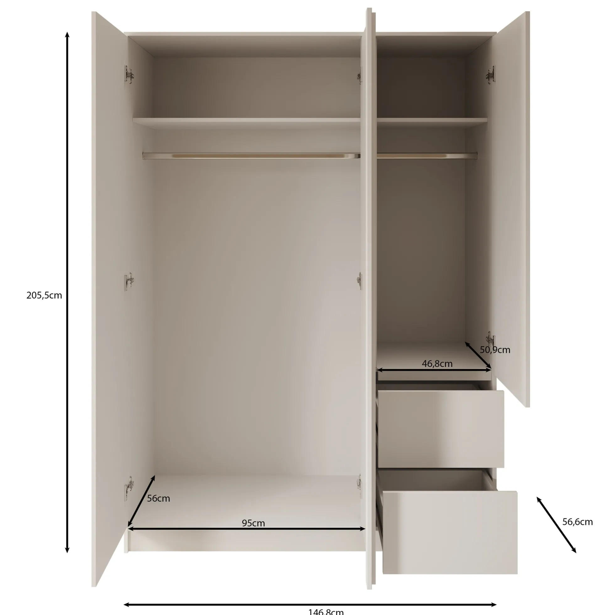 Brett - Kledingkast 3-deurs - Wit