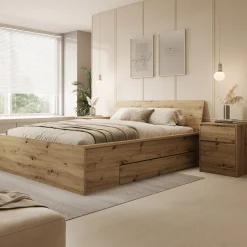 Brett - Tweepersoonsbed met lade - Eiken - 160x200 cm