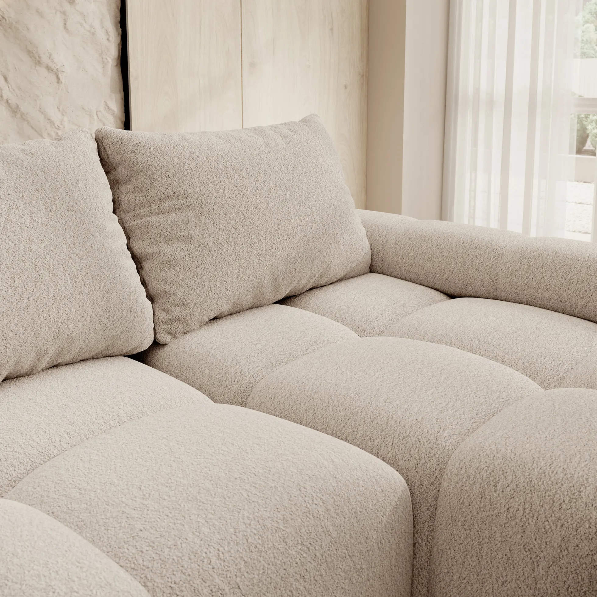 Broome - Hoekbank 3-zits - Beige teddystof - Rechts