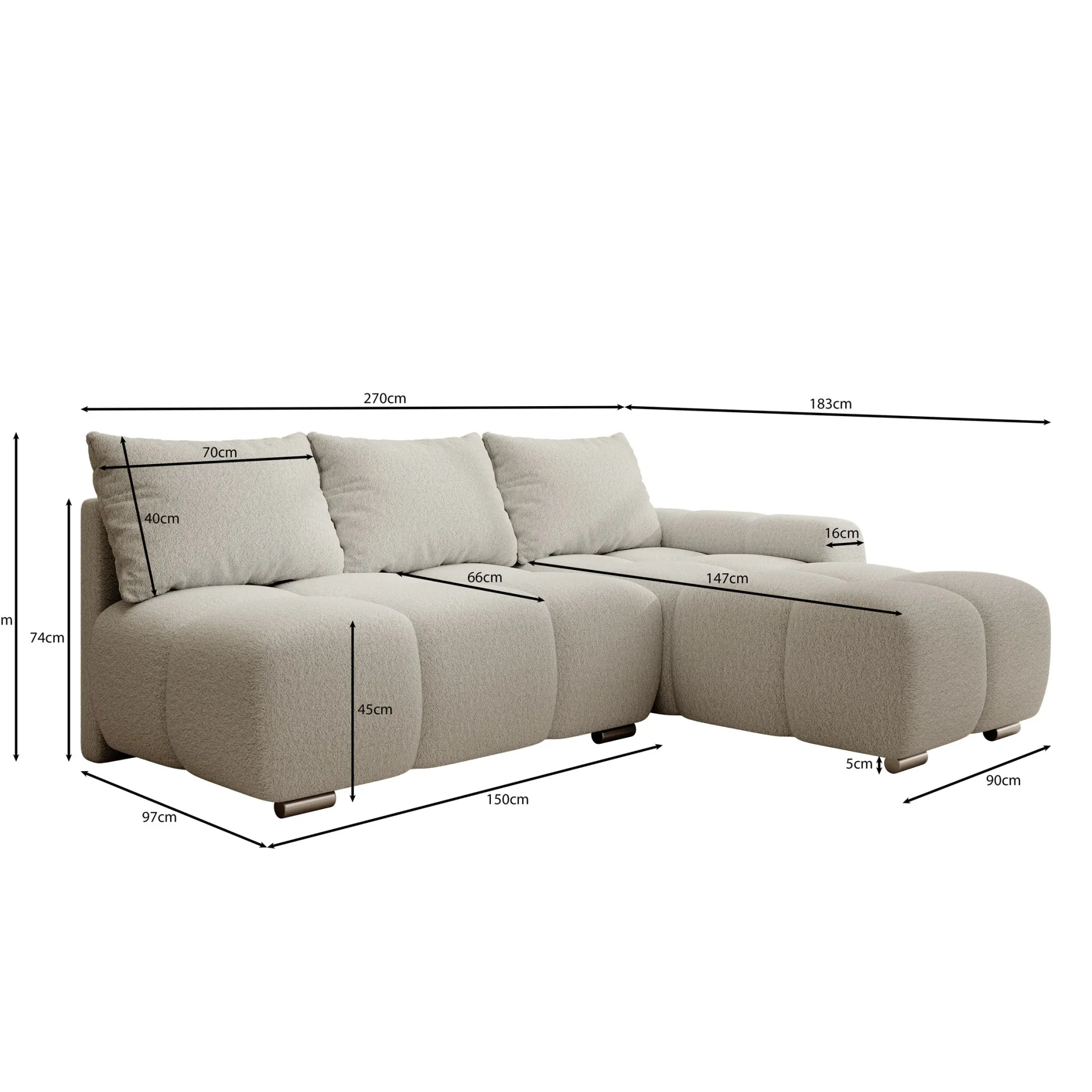 Broome - Hoekbank 3-zits - Beige teddystof - Rechts