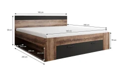 Brown - Tweepersoonsbed - Zwart/Eiken - 160x200 cm
