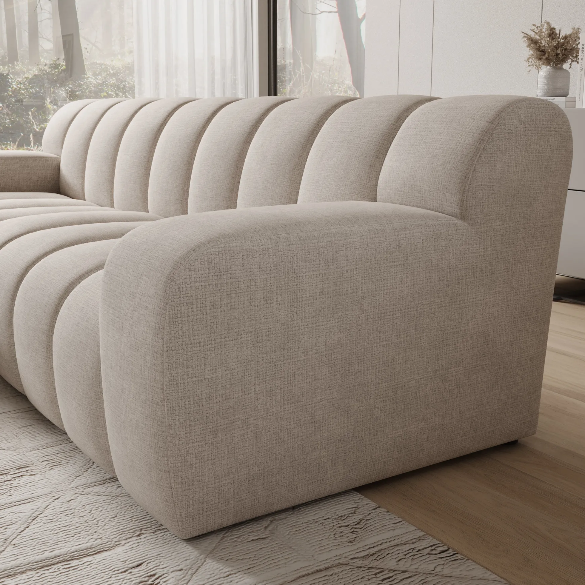 Brunello - Hoekbank 3-zits met chaise longue - Stof beige - Links