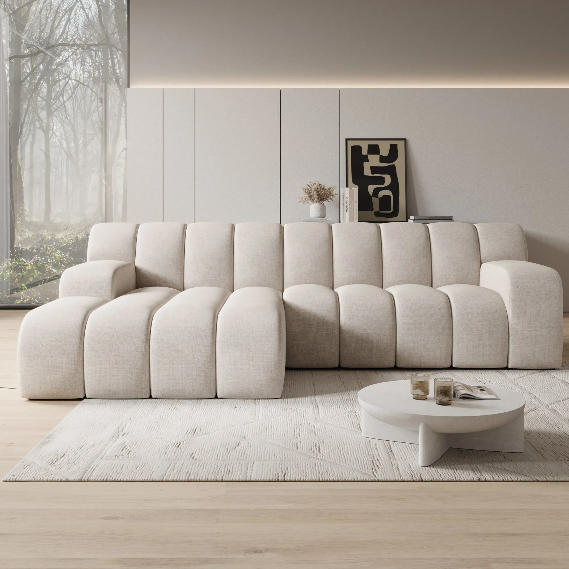 Brunello - Hoekbank 3-zits met chaise longue - Stof beige - Links