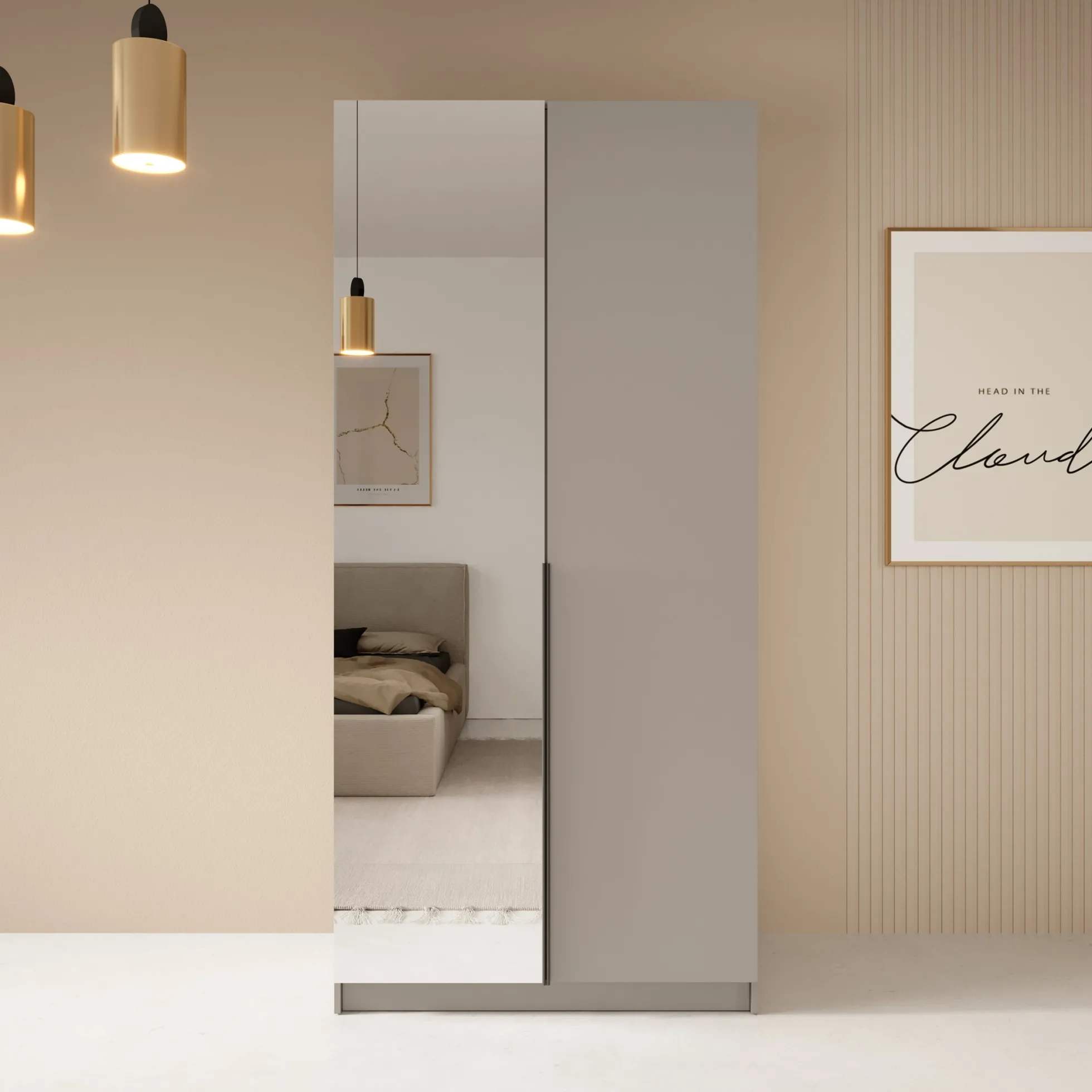 Bruno - Kledingkast met spiegel - Beige