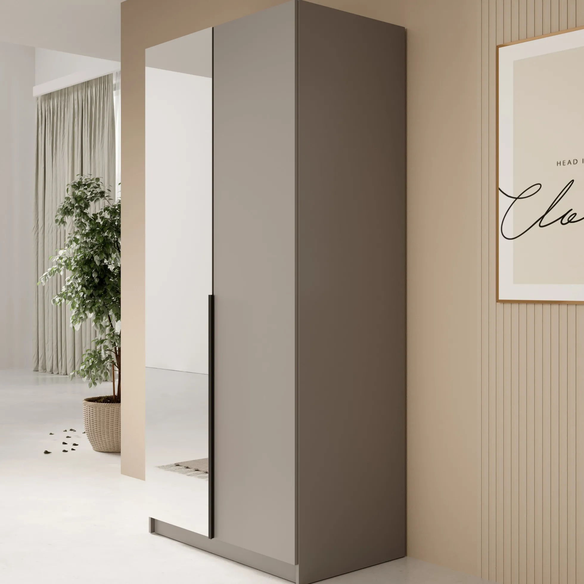 Bruno - Kledingkast met spiegel - Beige