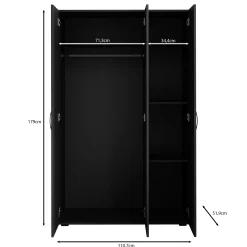 Brussel - Kledingkast 3-deurs - Antraciet - 111x52x179 cm