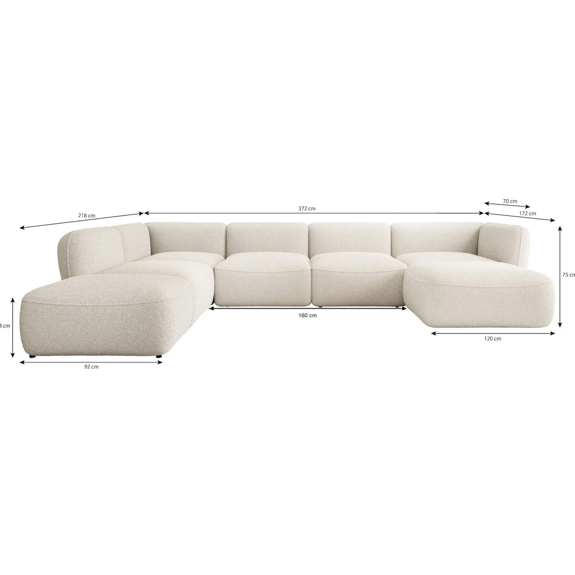 Caesar - Hoekbank 5-zits met chaise longue - Teddystof beige - Links -