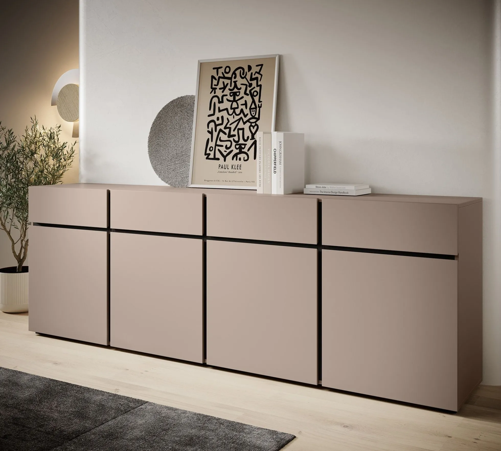 Cainan - Dressoir - Beige/zwart - 225x40x78 cm