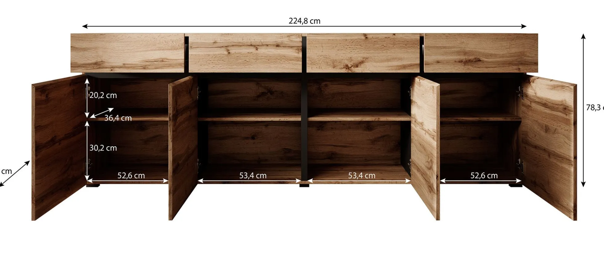 Cainan - Dressoir - Beige/zwart - 225x40x78 cm