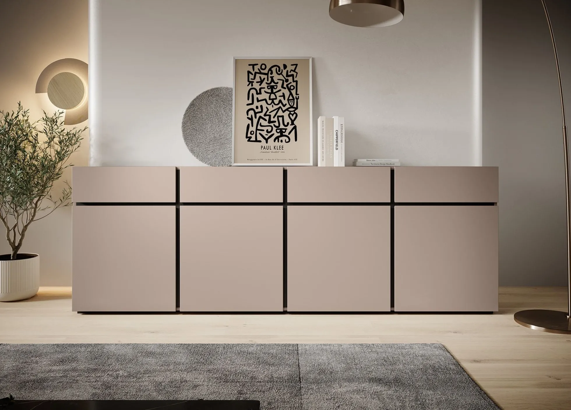 Cainan - Dressoir - Beige/zwart - 225x40x78 cm