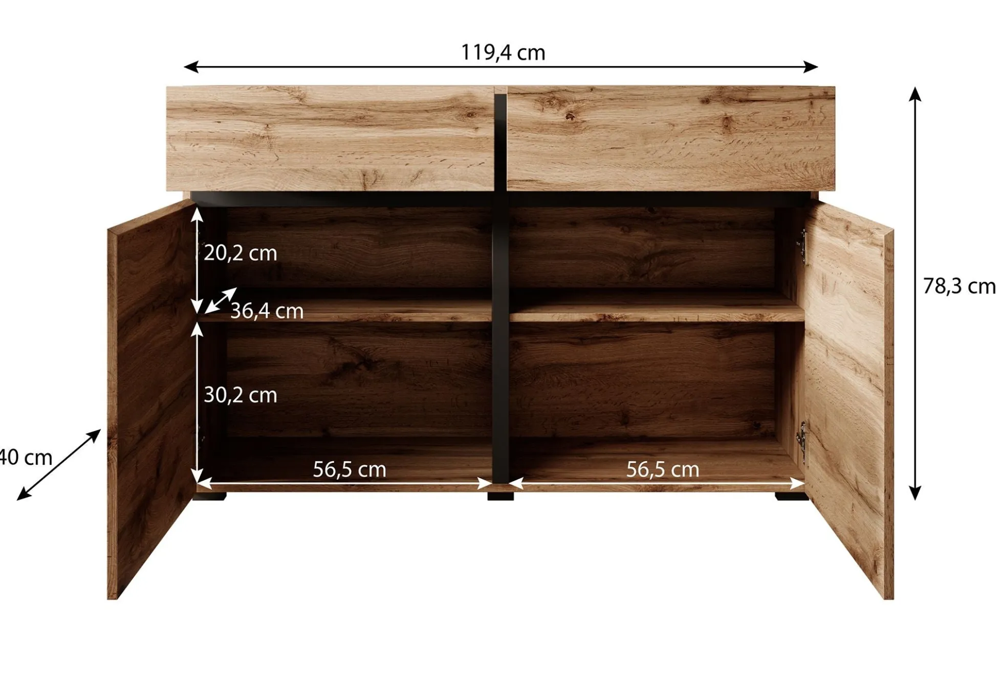 Cainan - Dressoir - Beige/zwart - 119x40x78 cm