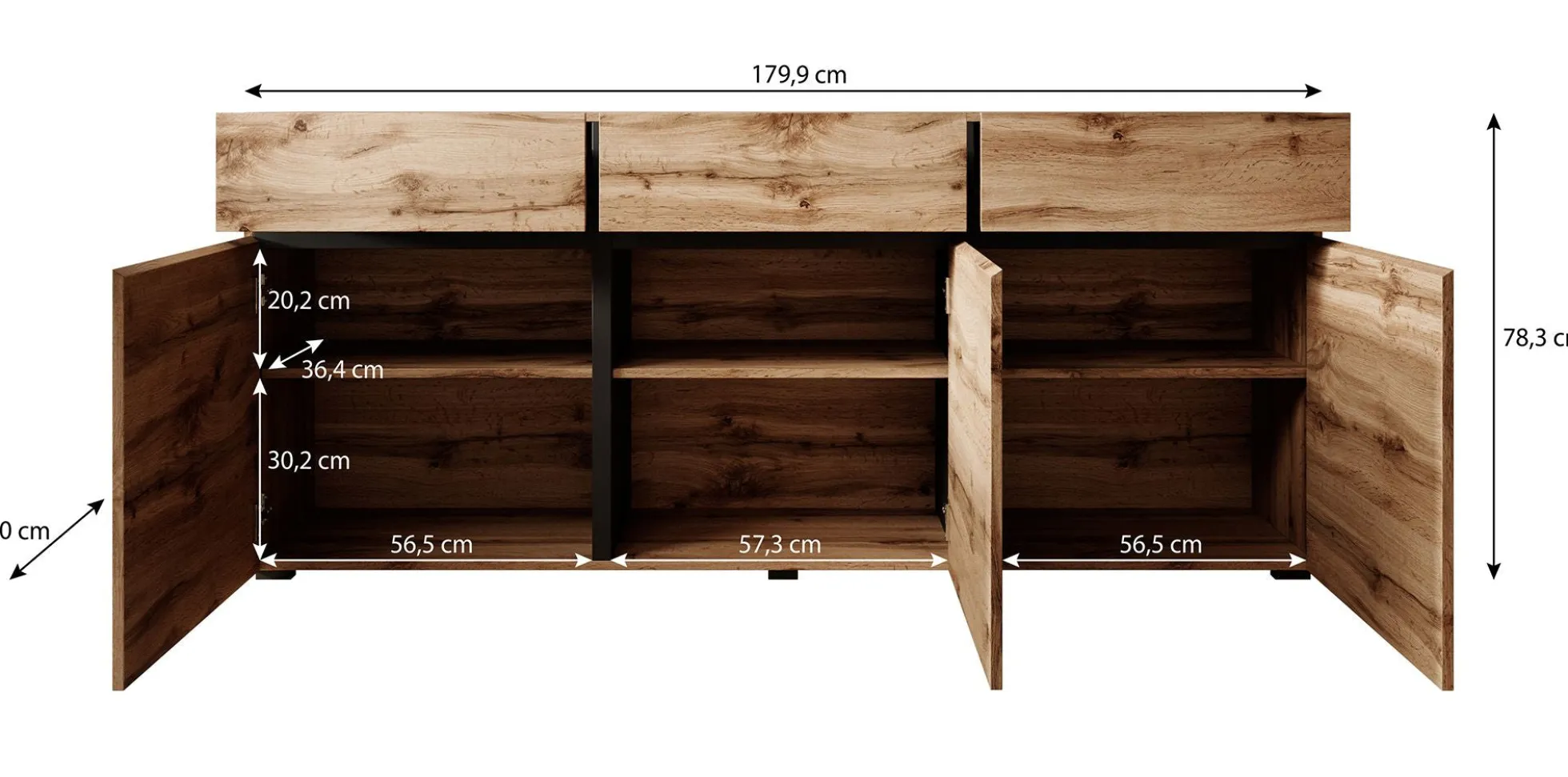 Cainan - Dressoir - Eiken/zwart - 180x40x78 cm