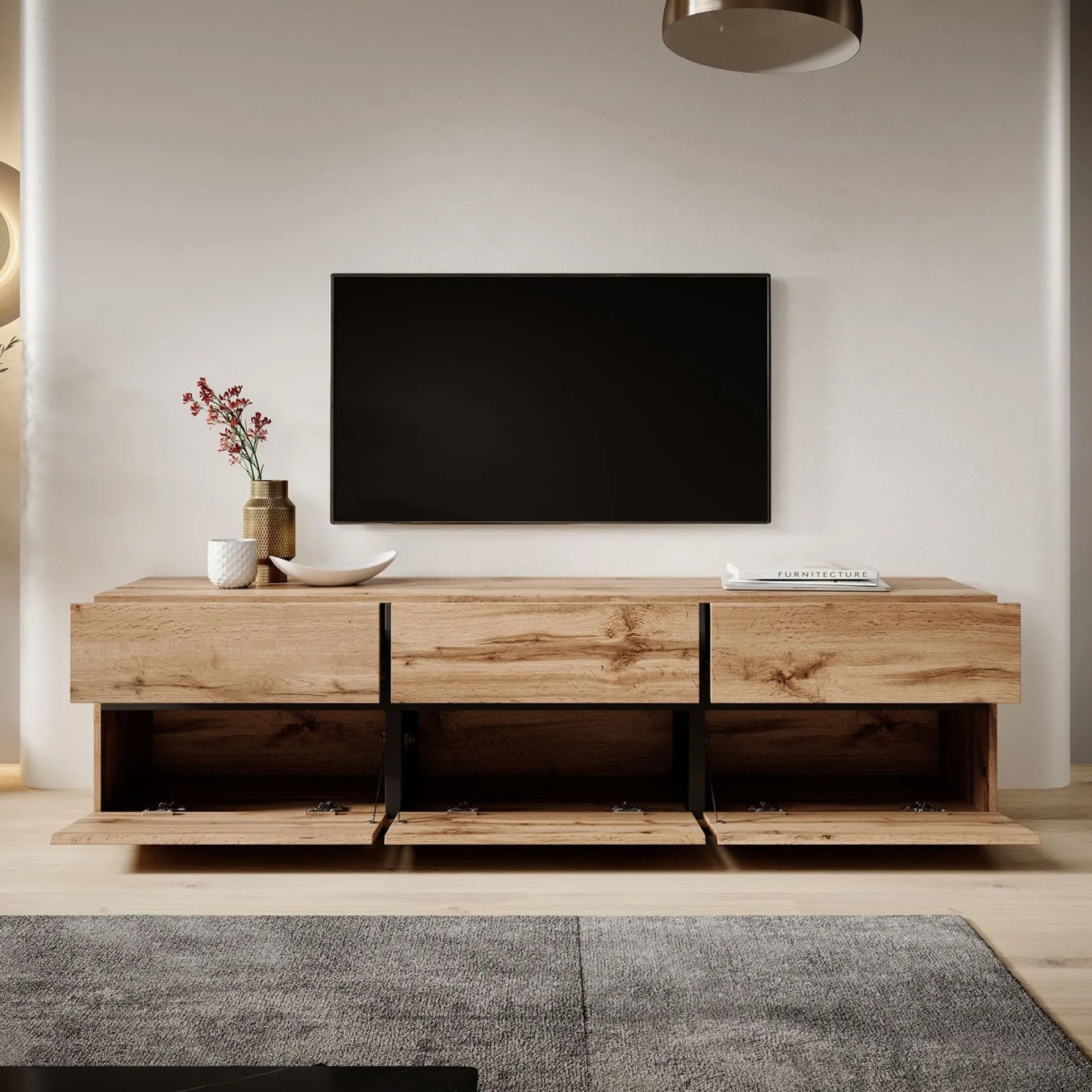 Cainan - TV-Meubel - met 3 lades - Eiken - 180 cm