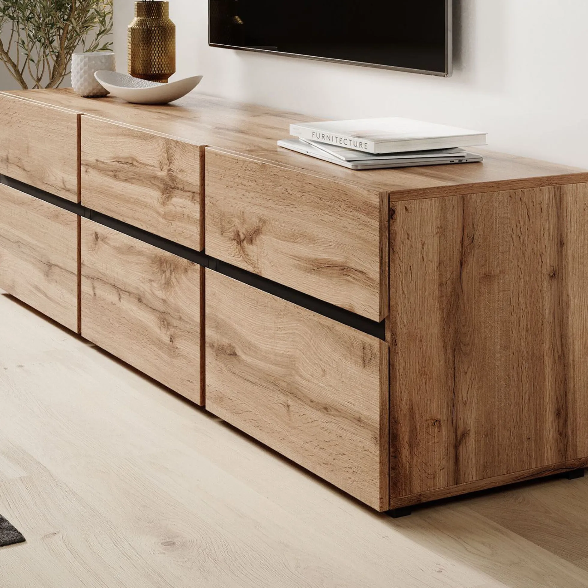 Cainan - TV-Meubel - met 3 lades - Eiken - 180 cm