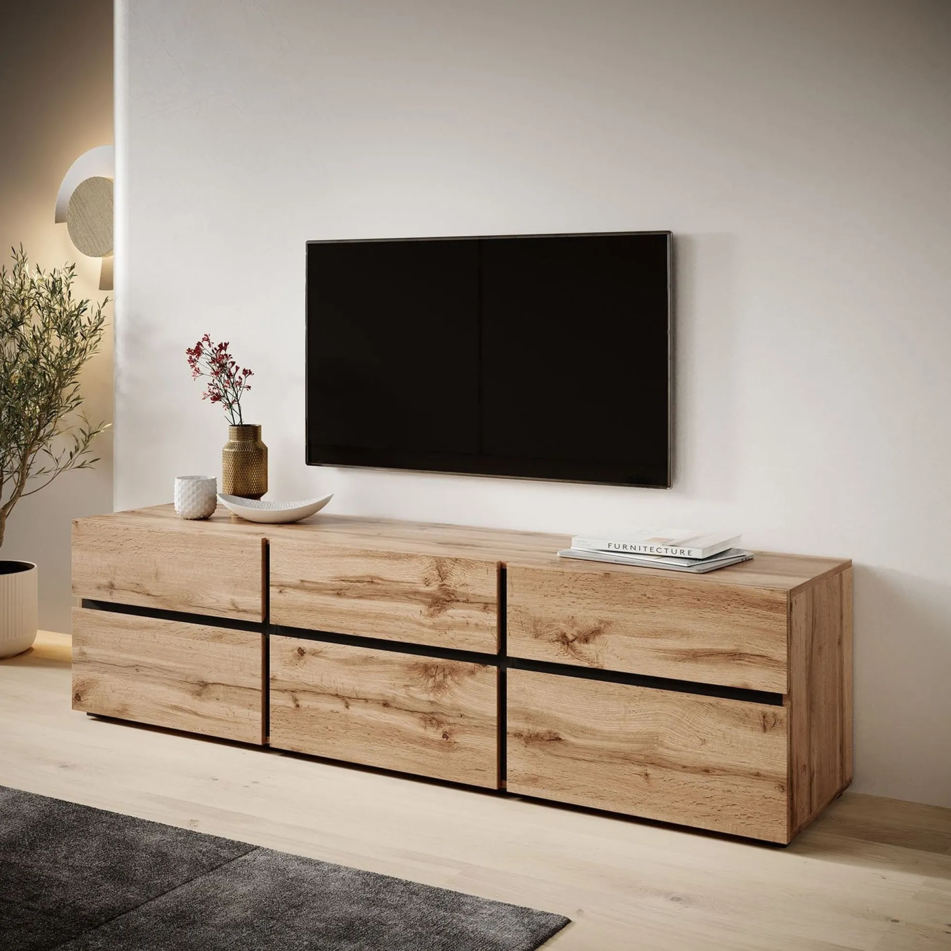 Cainan - TV-Meubel - met 3 lades - Eiken - 180 cm