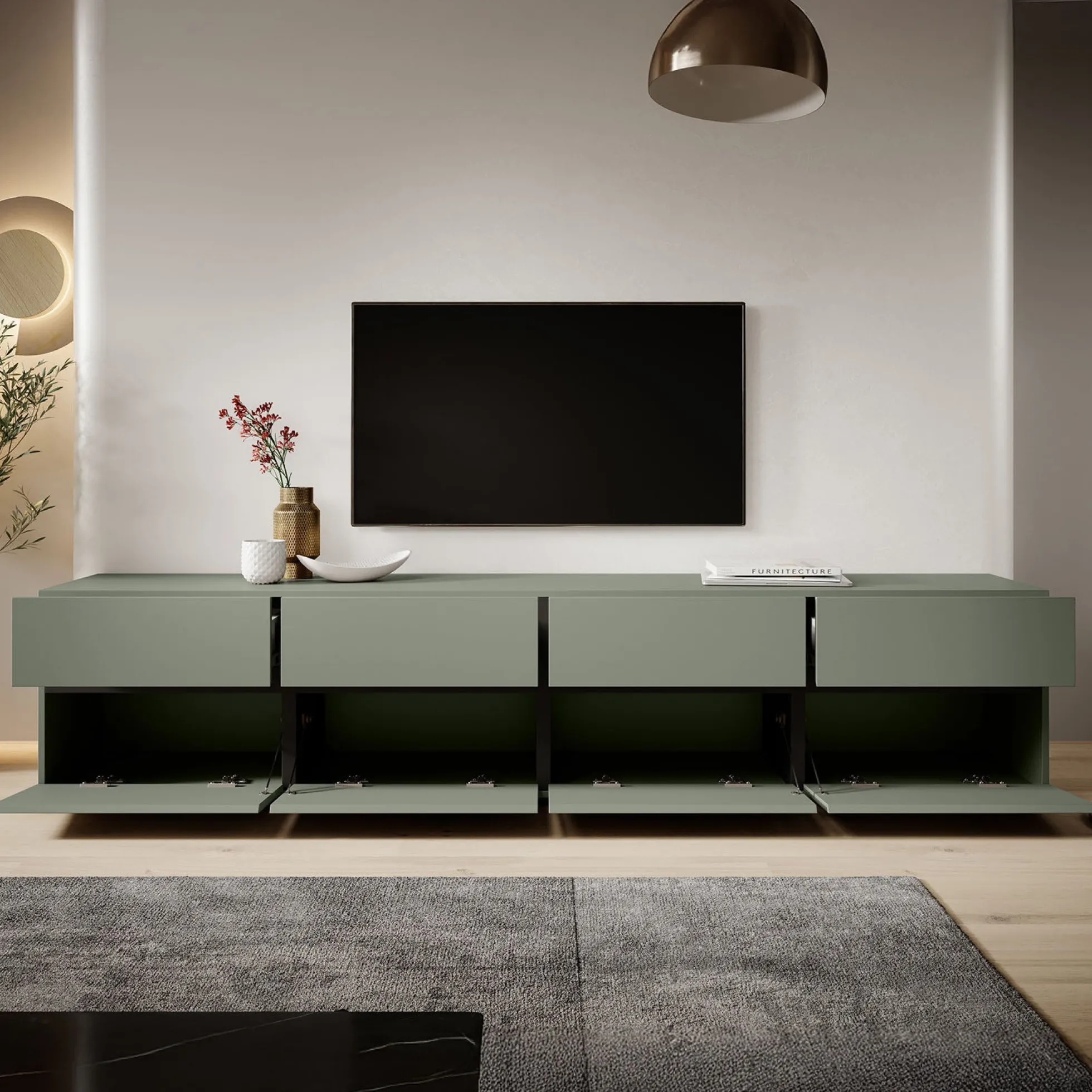 Cainan - TV-Meubel - met 4 lades - Groen - 225 cm