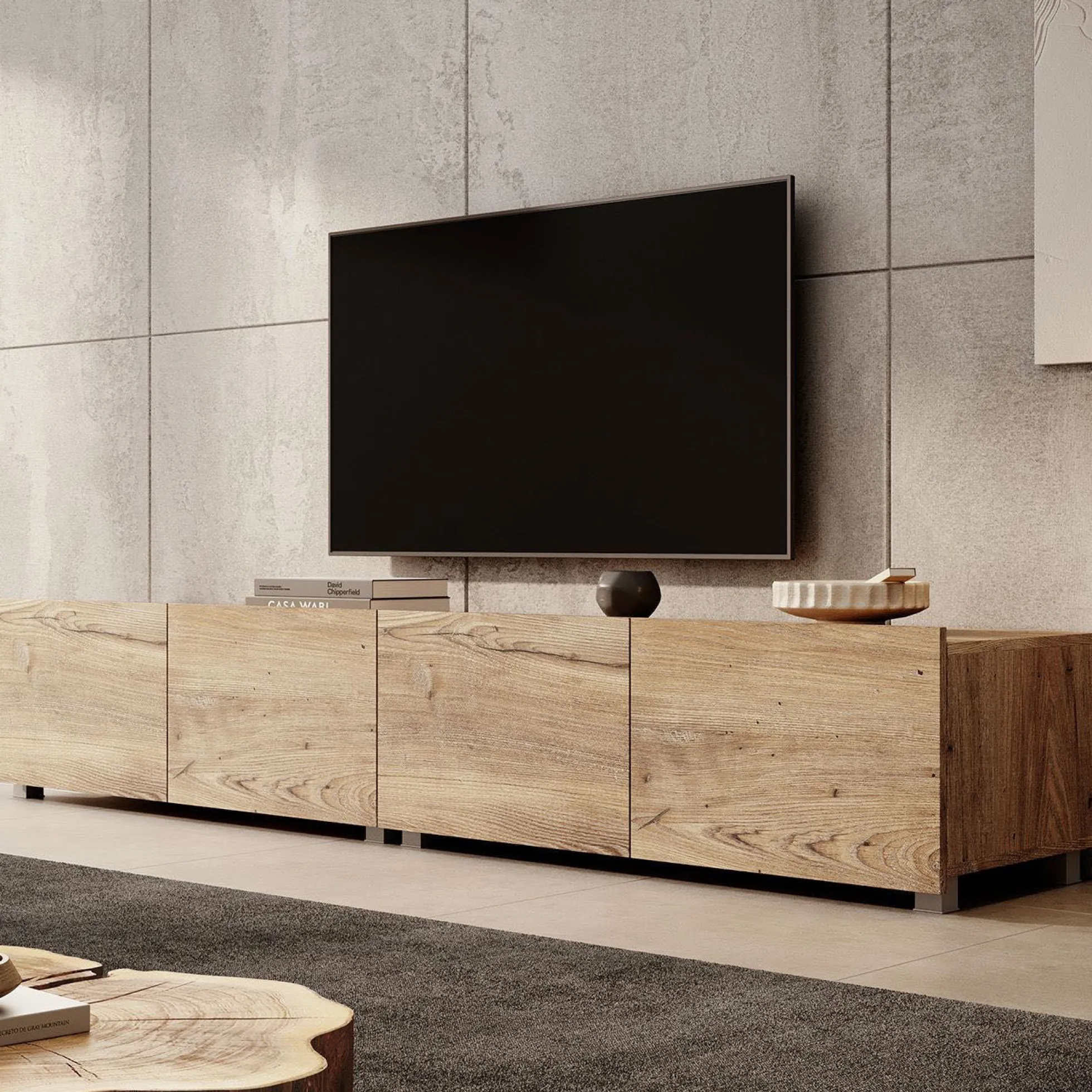 Calabas - TV-Meubel met 4 deuren - Kastanje - 200x43x37 cm