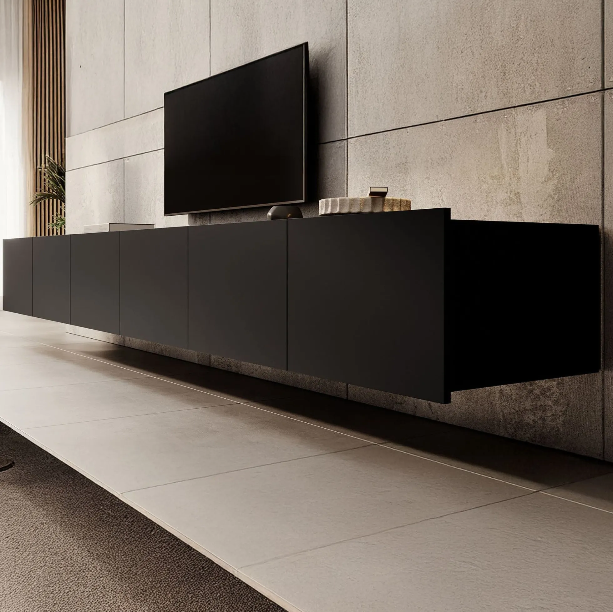 Calabas - TV-Meubel met 6 deuren - Mat zwart - 300x43x37 cm