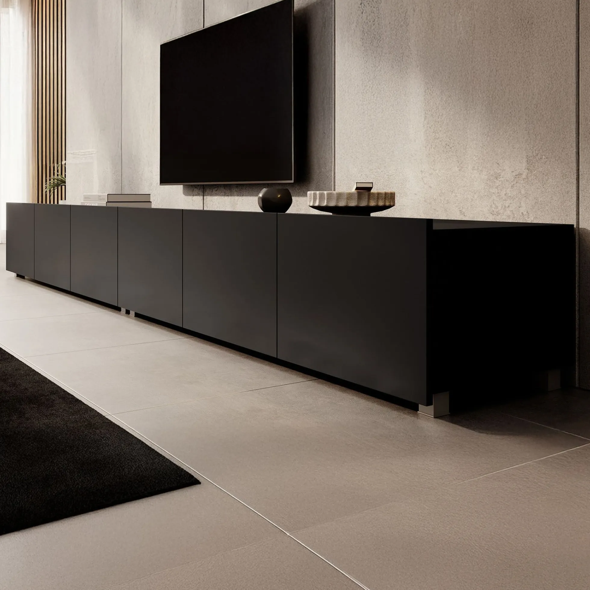 Calabas - TV-Meubel met 6 deuren - Mat zwart - 300x43x37 cm