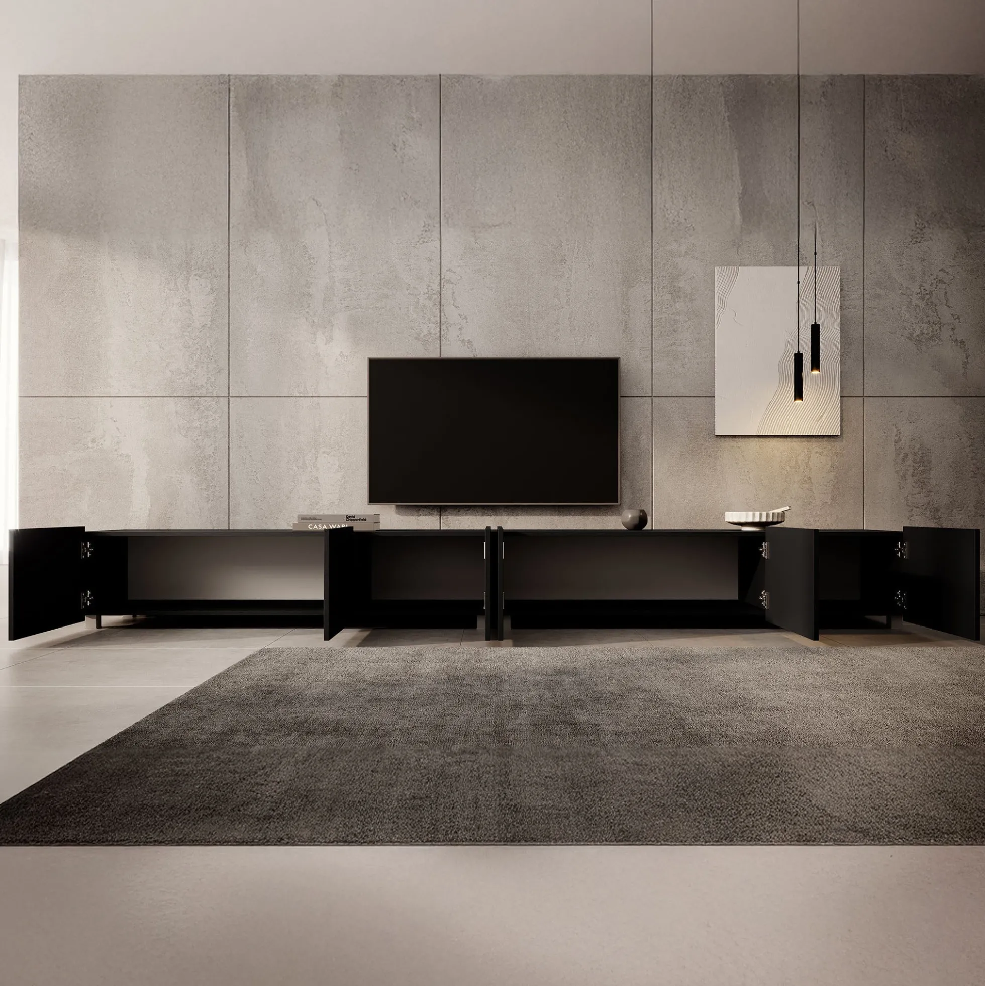 Calabas - TV-Meubel met 6 deuren - Mat zwart - 300x43x37 cm