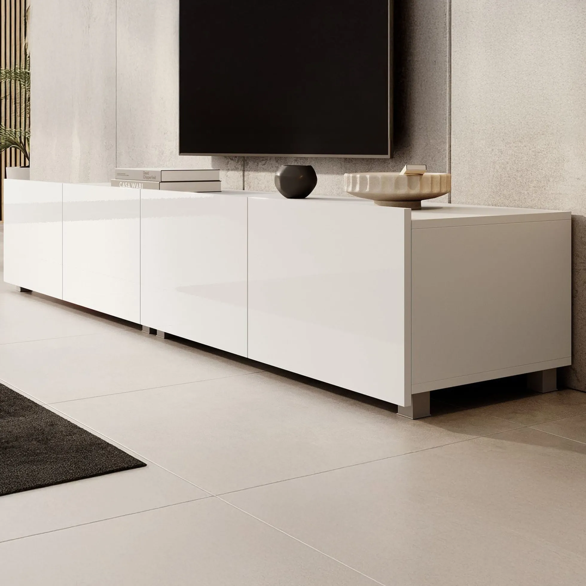 Calabas - TV-Meubel met 4 deuren - Wit - 200x43x37 cm