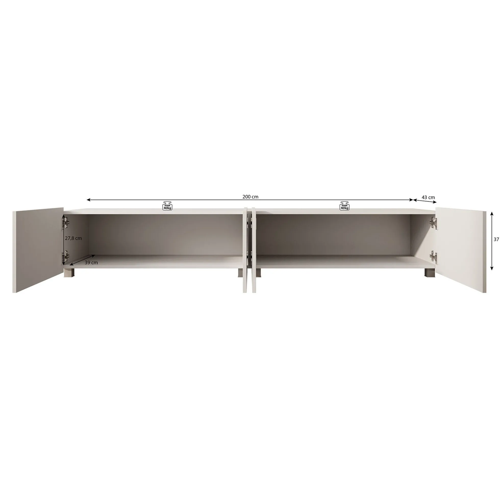 Calabas - TV-Meubel met 4 deuren - Wit - 200x43x37 cm