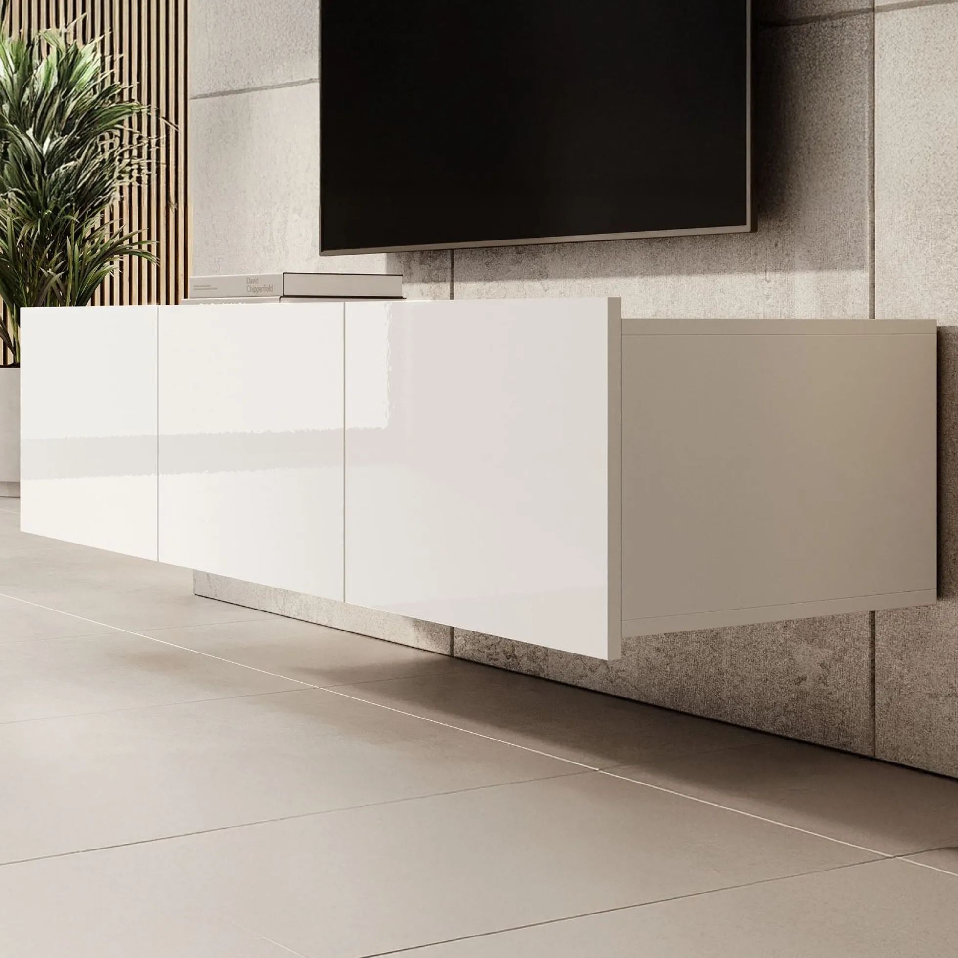 Calabas - TV-Meubel met 3 deuren - Wit - 150x43x37 cm