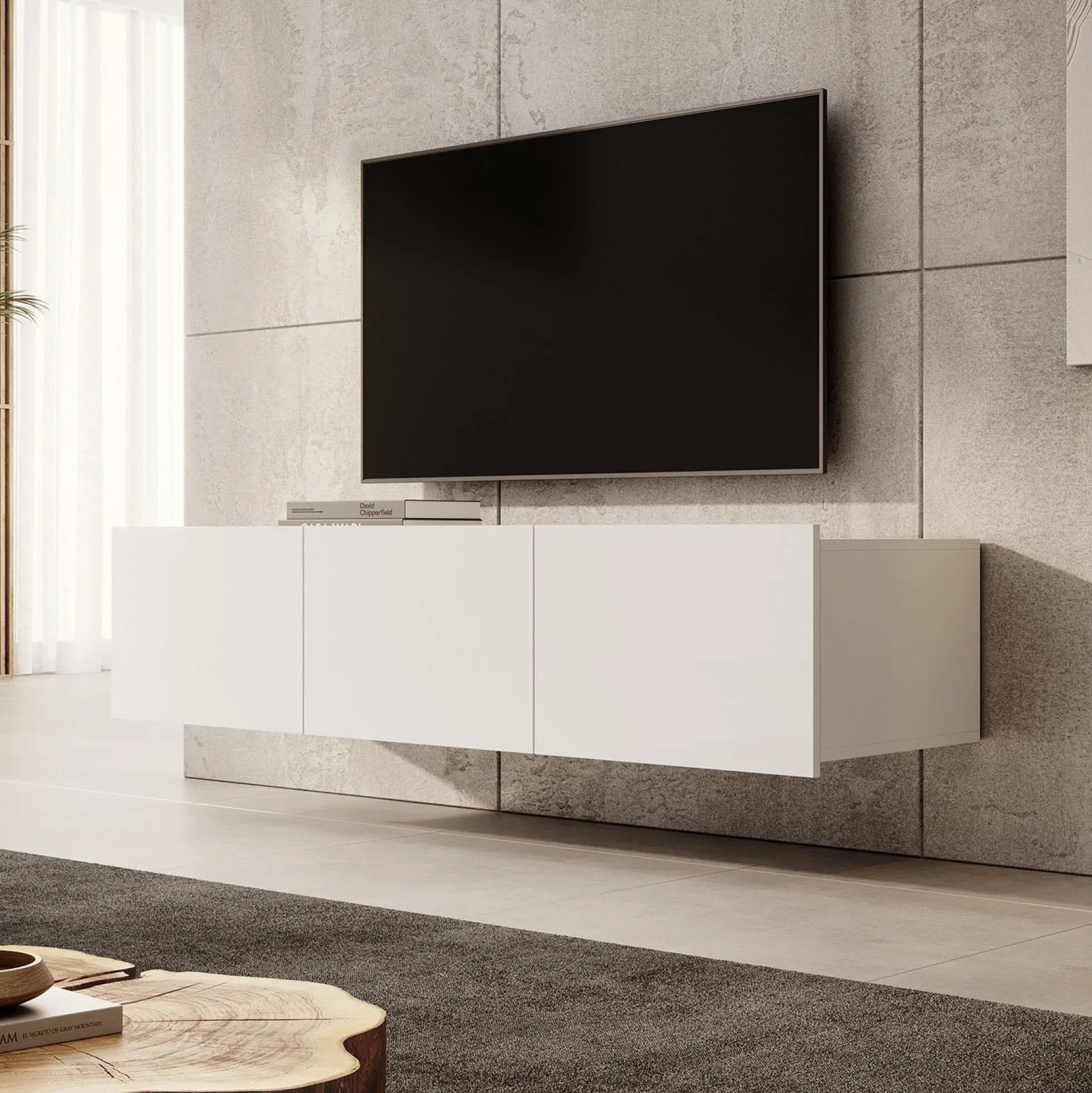 Calabas - TV-Meubel met 3 deuren - Wit - 150x43x37 cm