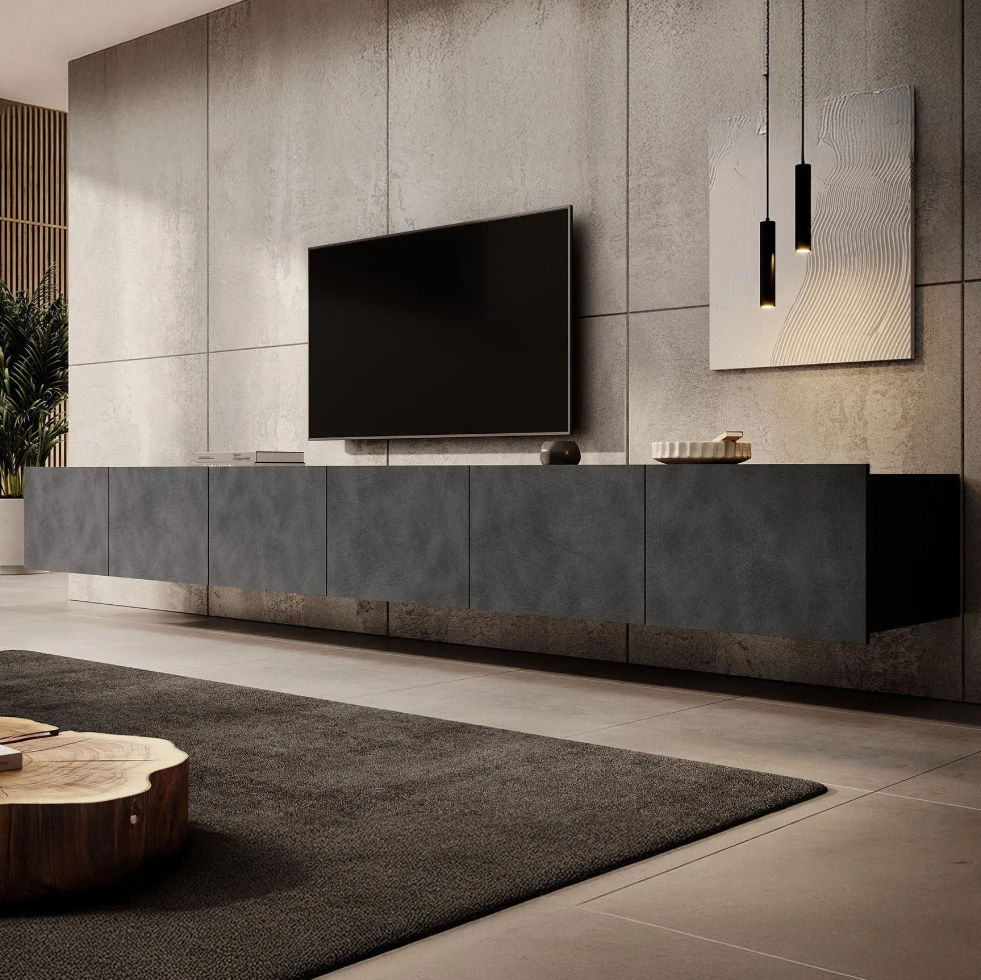 Calabas - TV-Meubel met 6 deuren - Grijs - 300x43x37 cm