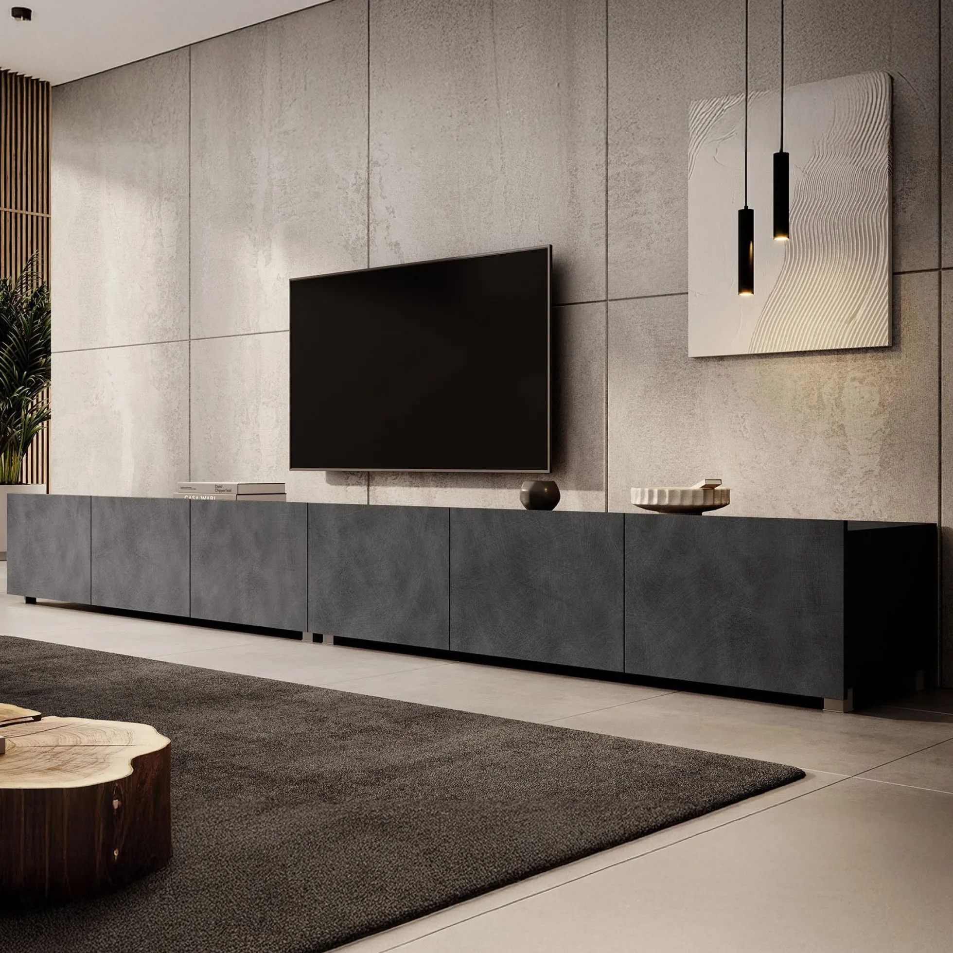 Calabas - TV-Meubel met 6 deuren - Grijs - 300x43x37 cm