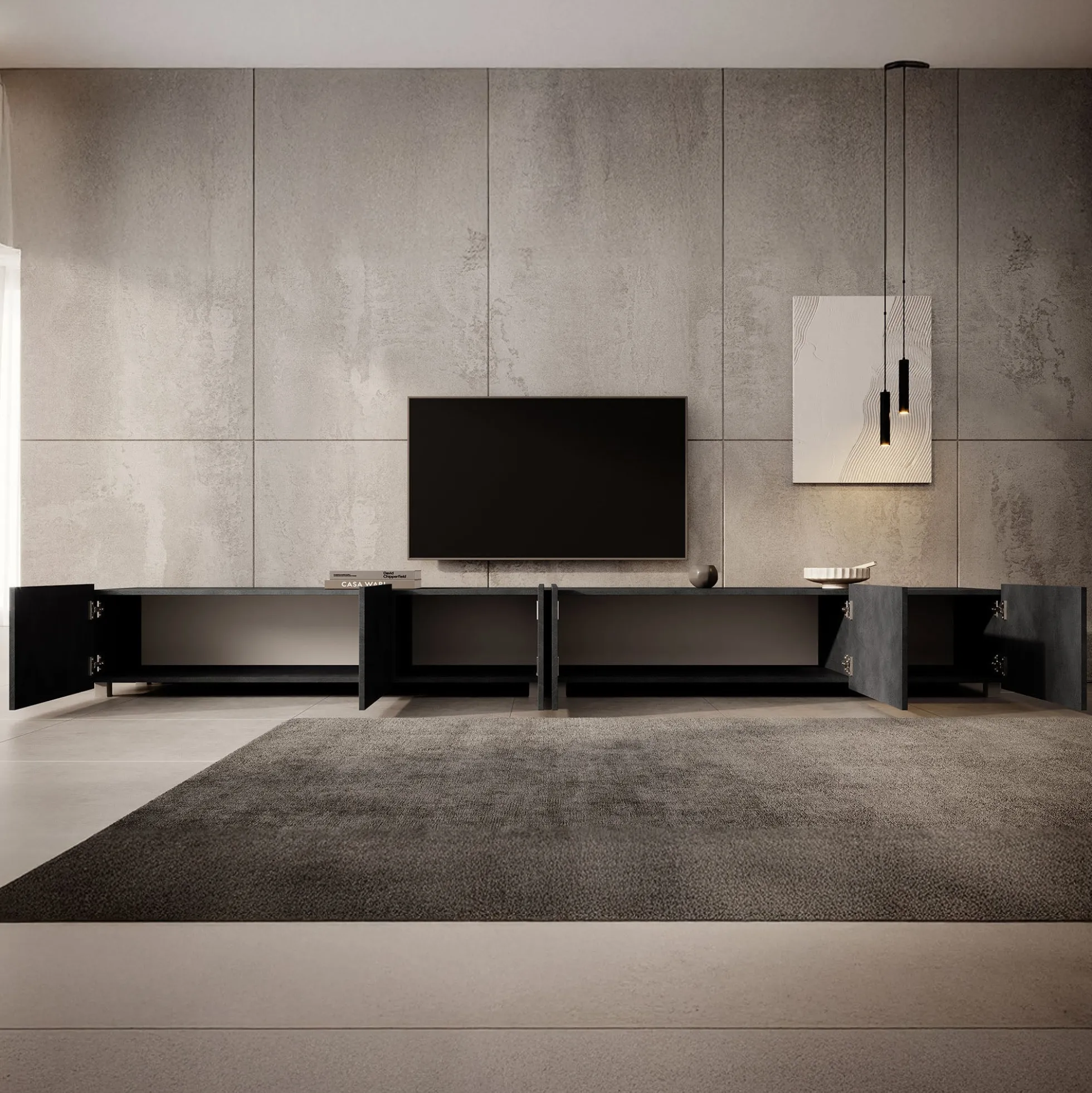 Calabas - TV-Meubel met 6 deuren - Grijs - 300x43x37 cm