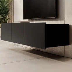 Calabas - TV-Meubel met 3 deuren - Mat zwart - 150x43x37 cm