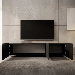 Calabas - TV-Meubel met 3 deuren - Mat zwart - 150x43x37 cm
