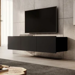 Calabas - TV-Meubel met 3 deuren - Mat zwart - 150x43x37 cm