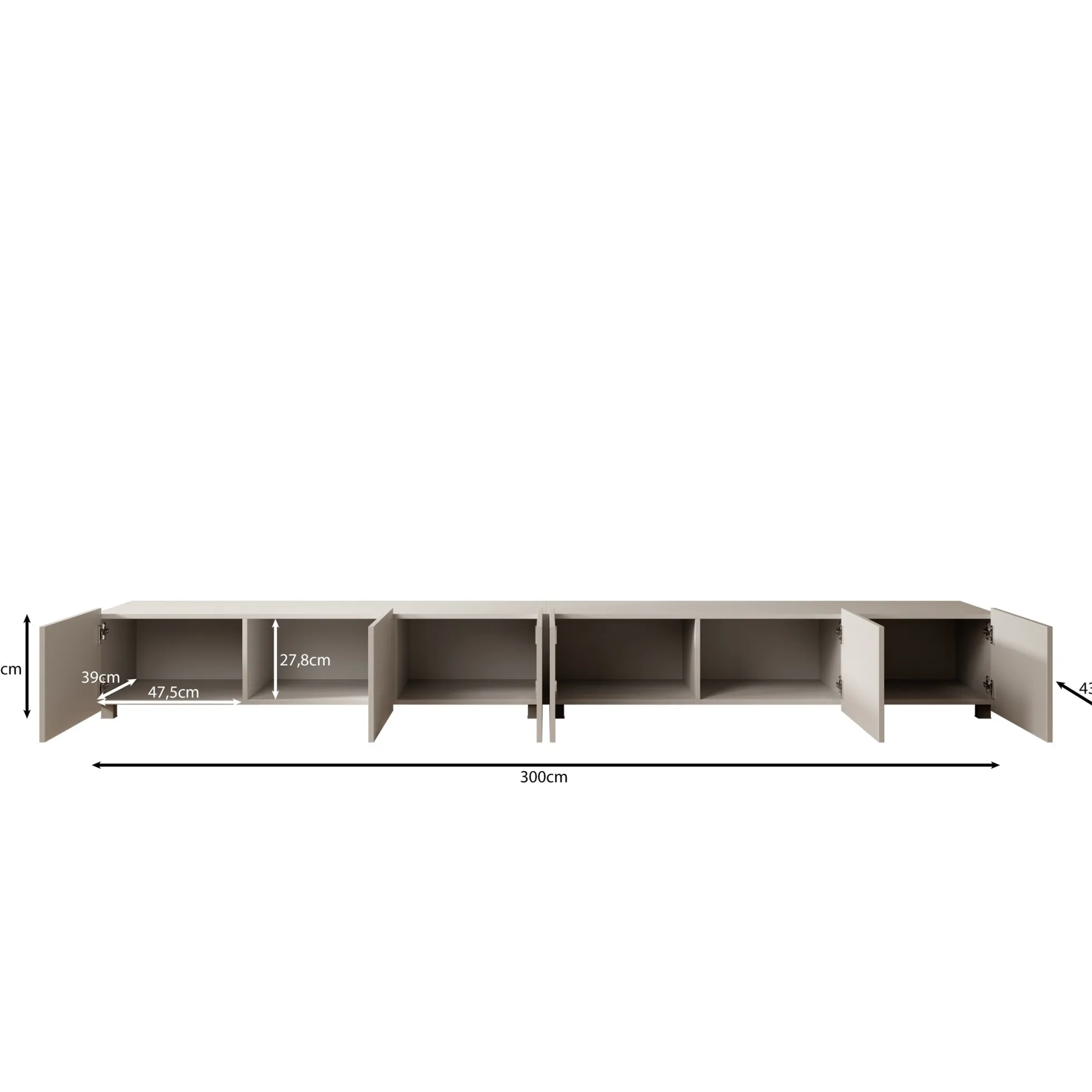 Calgary - TV-Meubel - met 6 deuren - Beige - 300x43x37 cm